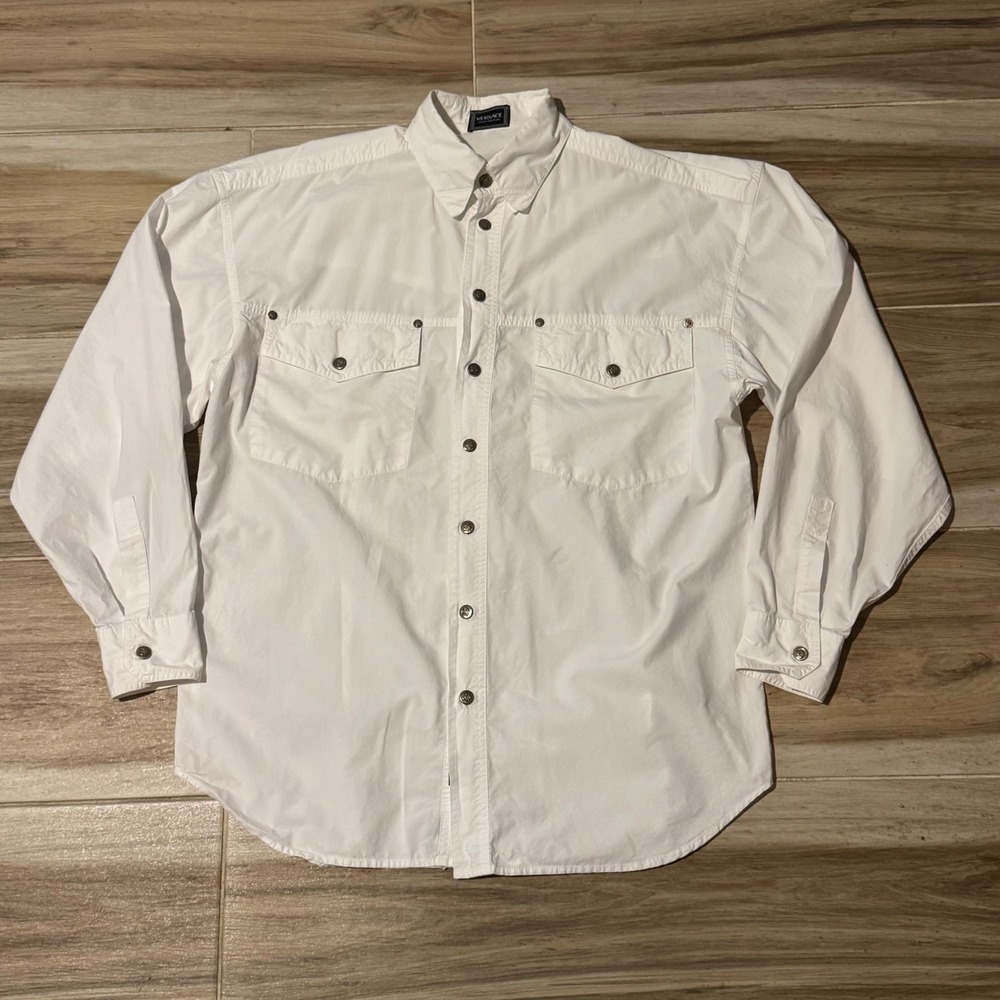Vintage Versace Jeans Couture White Cotton Medusa Button Down Western Shirt 14IE